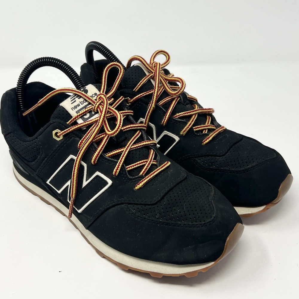 New Balance 574 Black Nubuck Gum Sole Boys 6 ‎ Women 7.5 Sneakers
